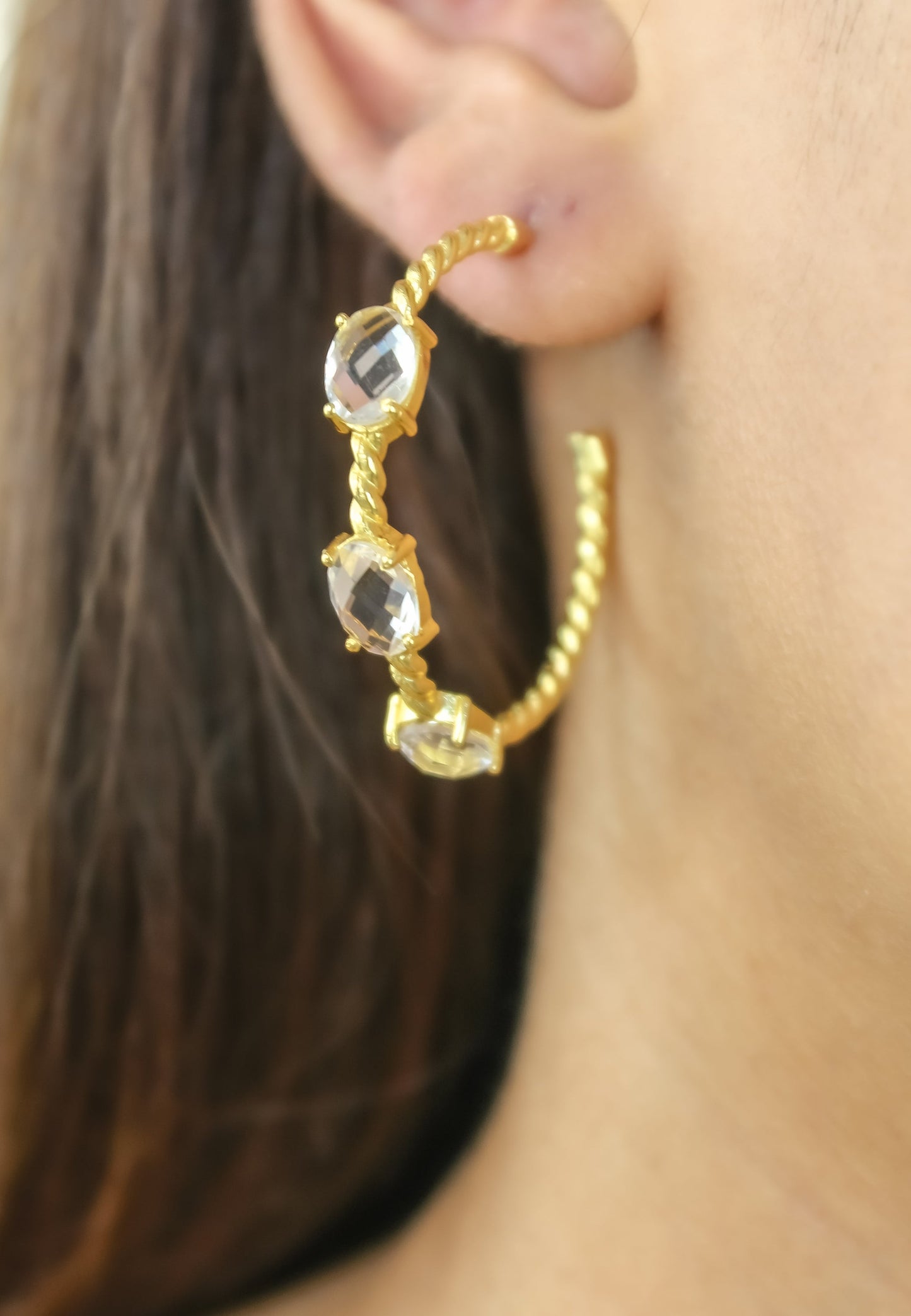 Elegant Doha Earrings with 18K Gold-Plating and Stones