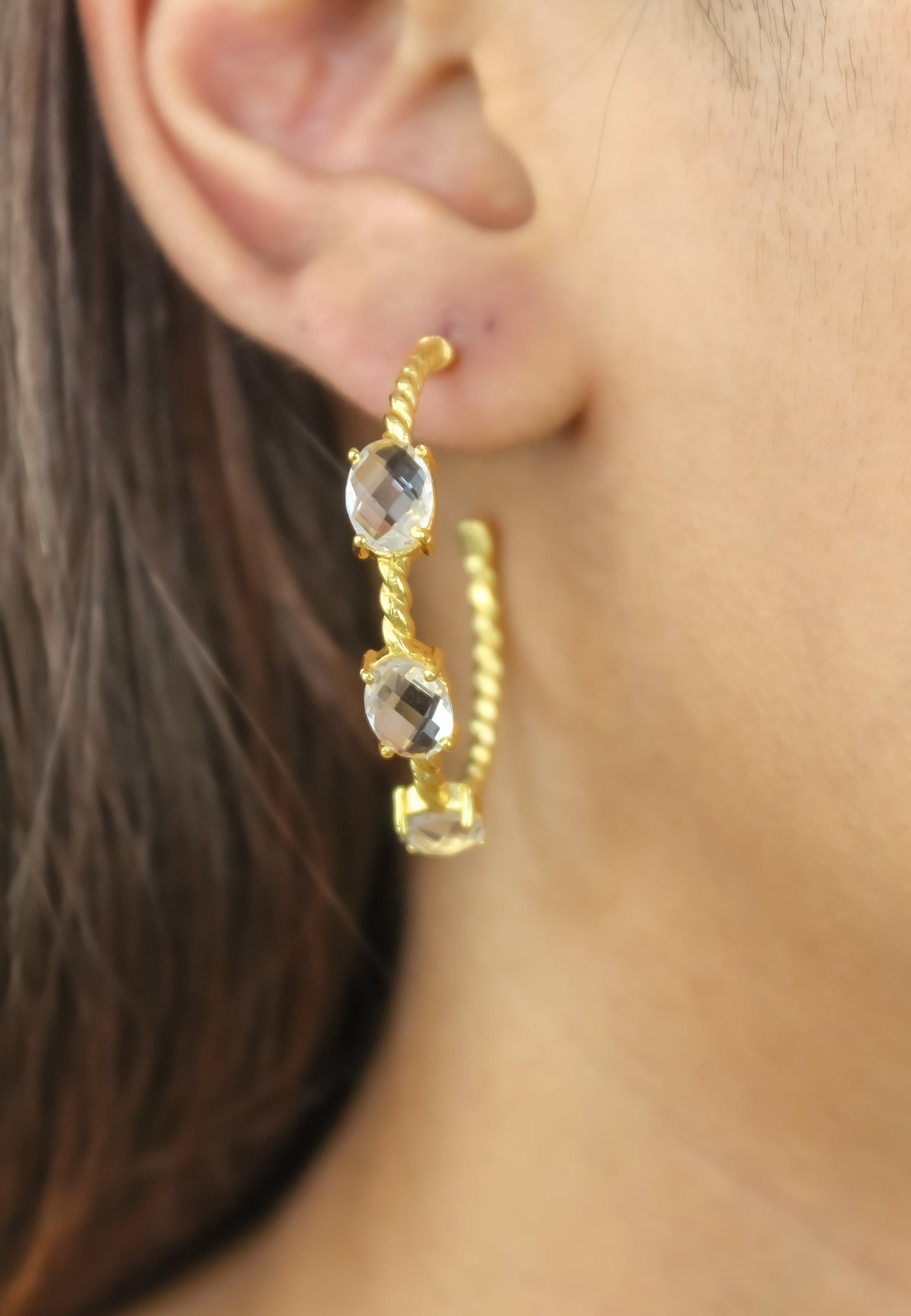 Elegant Doha Earrings with 18K Gold-Plating and Stones