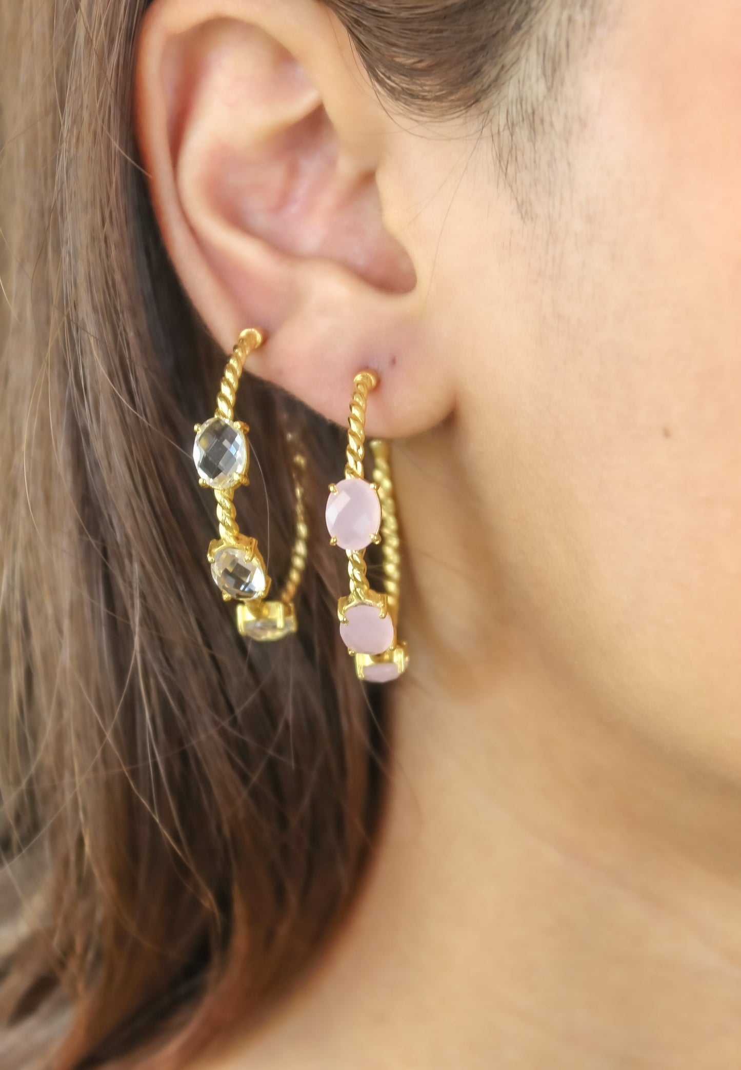 Elegant Doha Earrings with 18K Gold-Plating and Stones