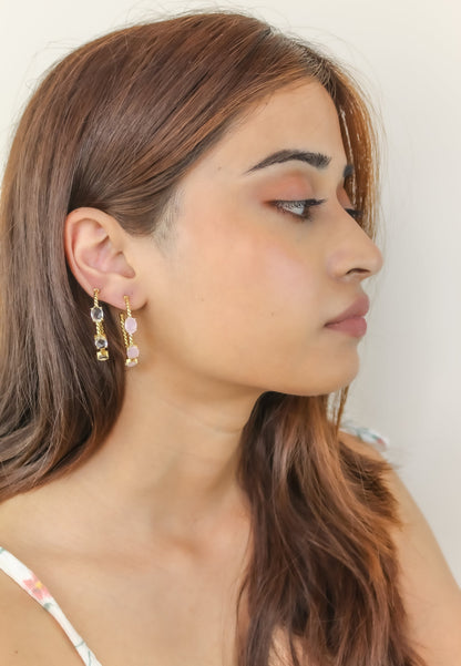 Elegant Doha Earrings with 18K Gold-Plating and Stones