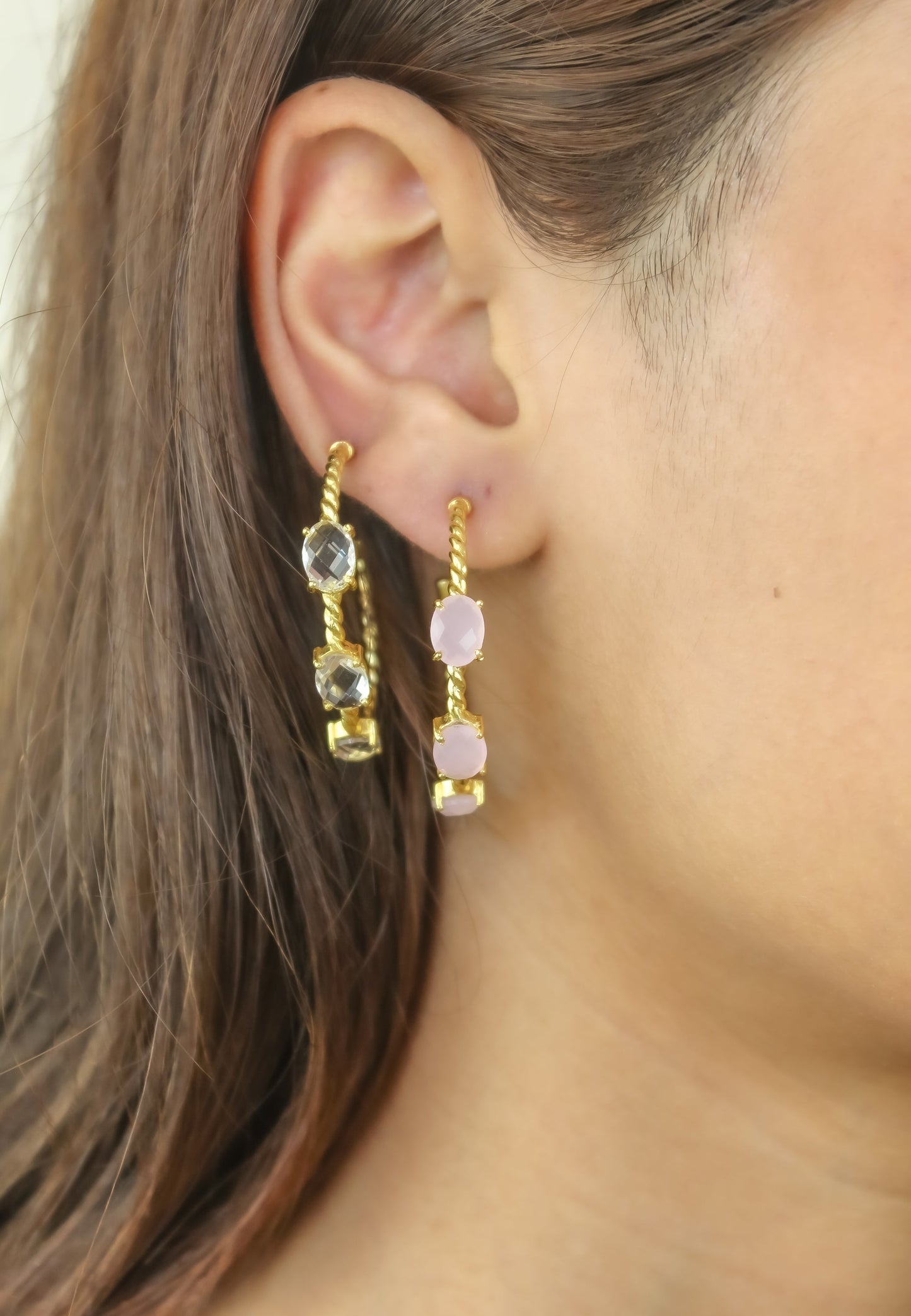 Elegant Doha Earrings with 18K Gold-Plating and Stones