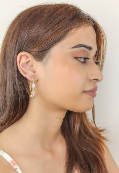 Elegant Doha Earrings with 18K Gold-Plating and Stones