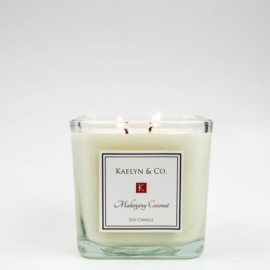 Mahogany Coconut Medium Cube Candle for Elegant Home Ambiance