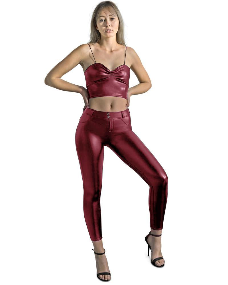 Oak Vegan Leather Leggings - Maroon for Trendy Style