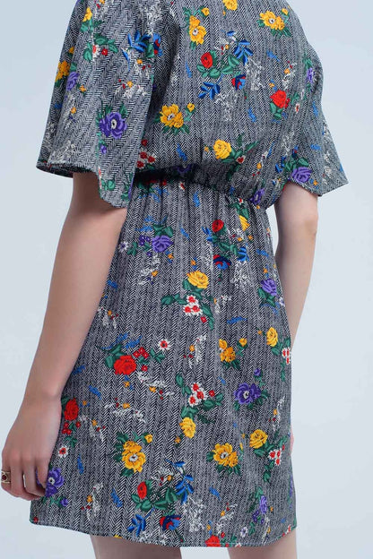 Mini Dress With Colourful Flower Print For Daily Wear