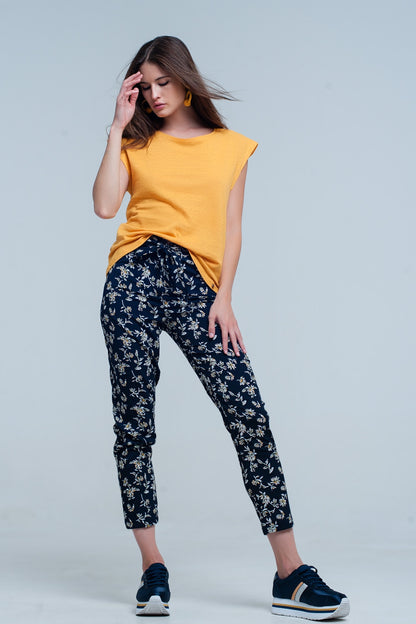 Navy Floral Pants With a Belt for Effortless Style