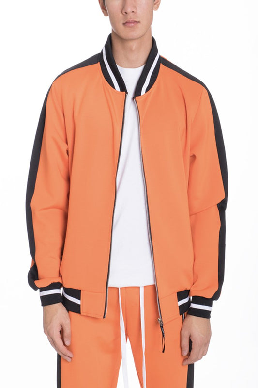 Heavy Weight Solid Track Jacket with Ribbed Details