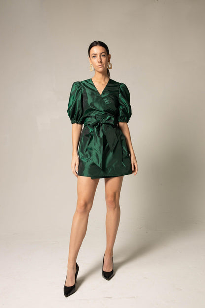 Glimmer Green Wrap Dress for Effortless Elegance and Comfort