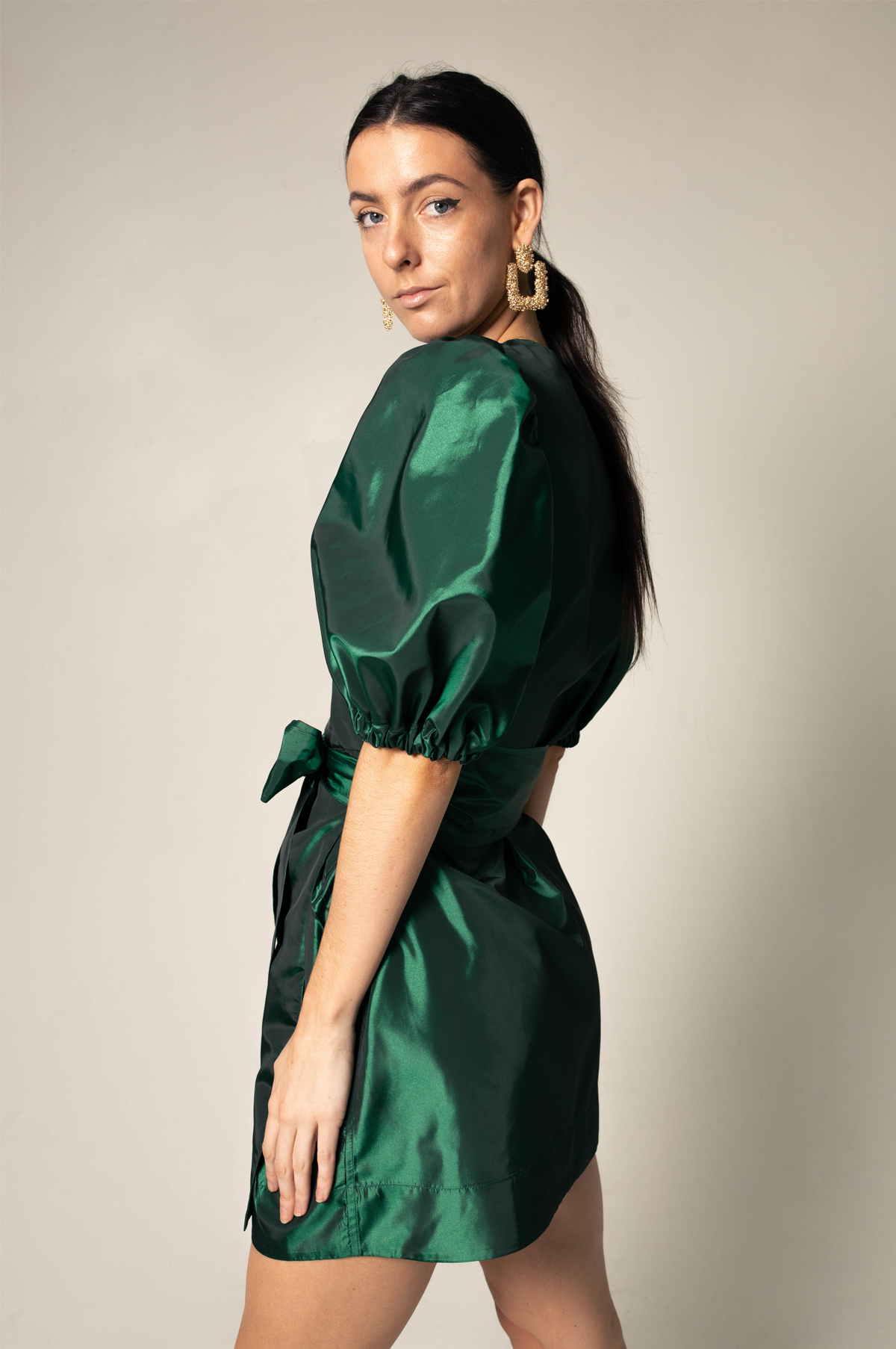 Glimmer Green Wrap Dress for Effortless Elegance and Comfort