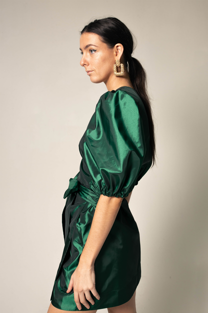 Glimmer Green Wrap Dress for Effortless Elegance and Comfort