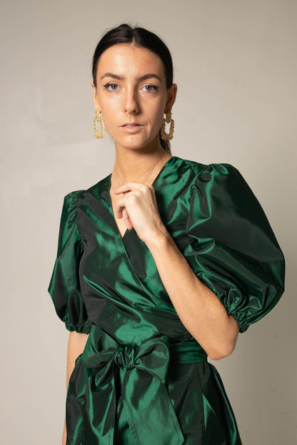 Glimmer Green Wrap Dress for Effortless Elegance and Comfort