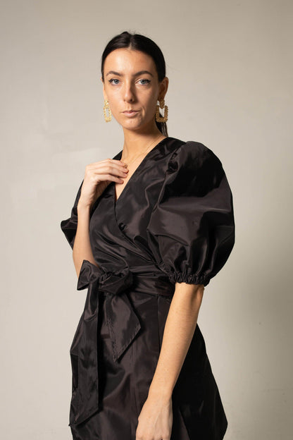 Elegant Black Lusso Wrap Dress for Effortless Chic Style