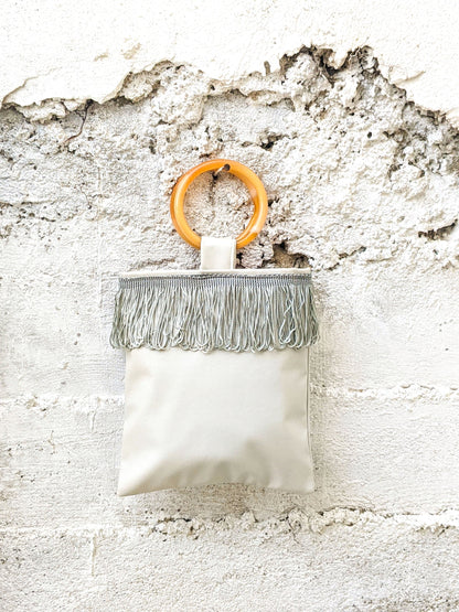 Light Grey Mini Faux Leather Bag with Amber Handles