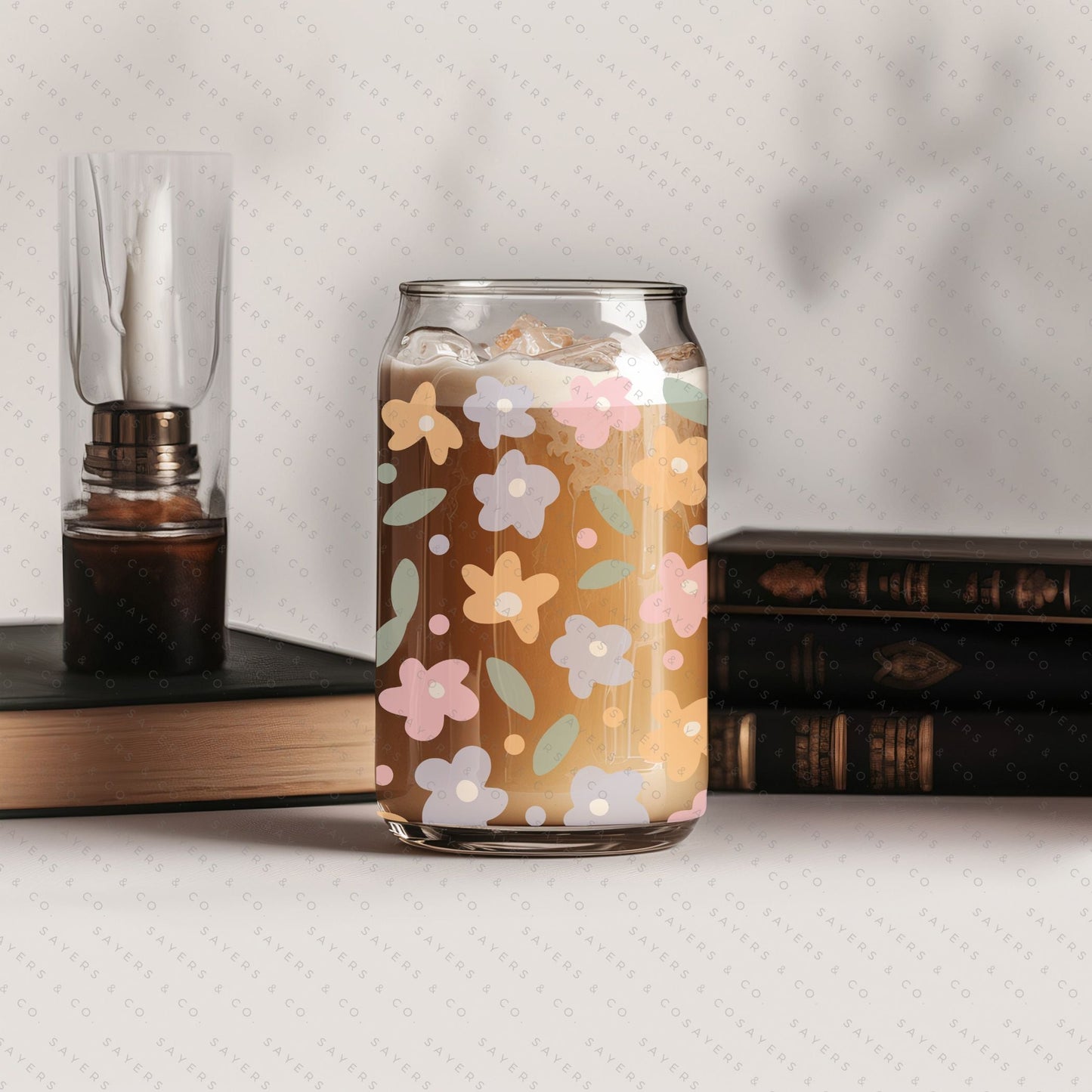 16oz Spring Pastel Petals Glass Cup with Bamboo Lid & Straw