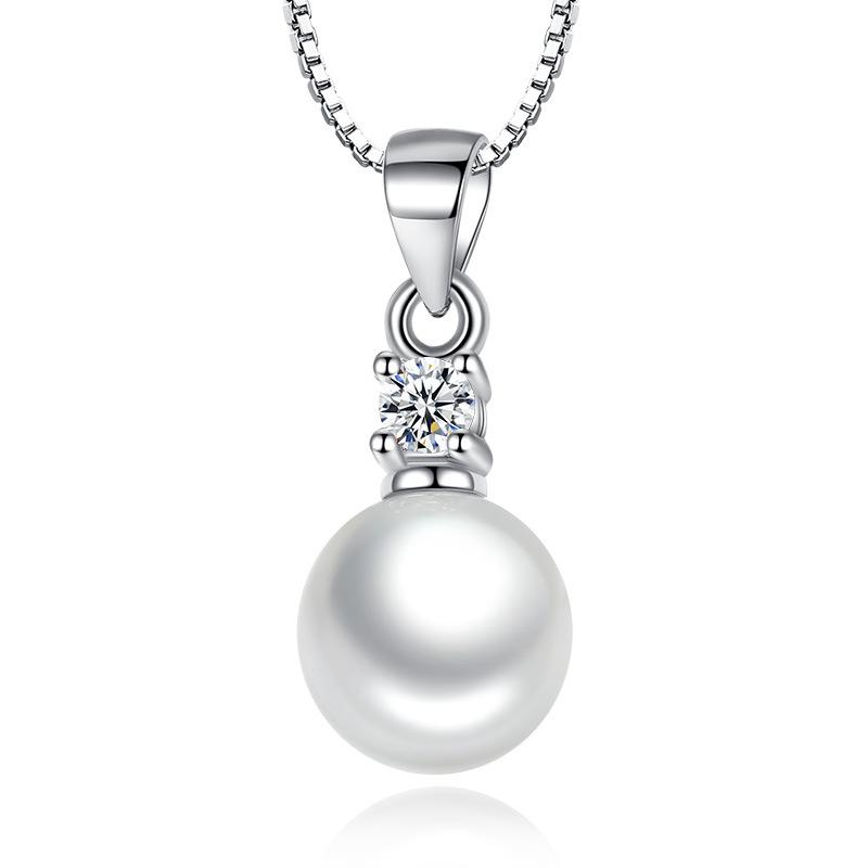 Elegant Pearl Pendant Necklace with Cubic Zirconia Accent