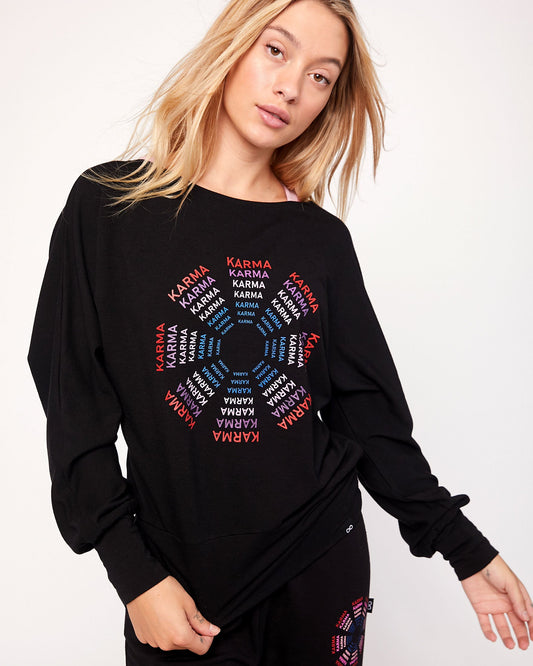 Karma Graphic Viscose Blend Long Sleeve Top for Comfort