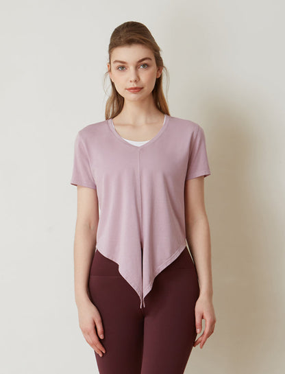 Knot Your Race V Neck Short Sleeve Cropped Tee for Comfort