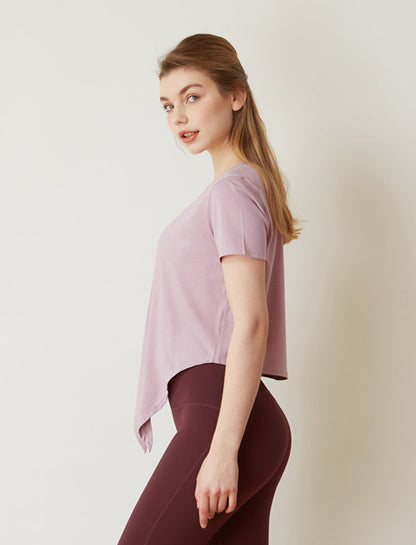 Knot Your Race V Neck Short Sleeve Cropped Tee for Comfort