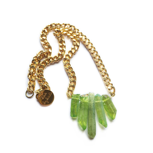 Rocked Up Mini Crystal Quartz Necklace - Green Charm