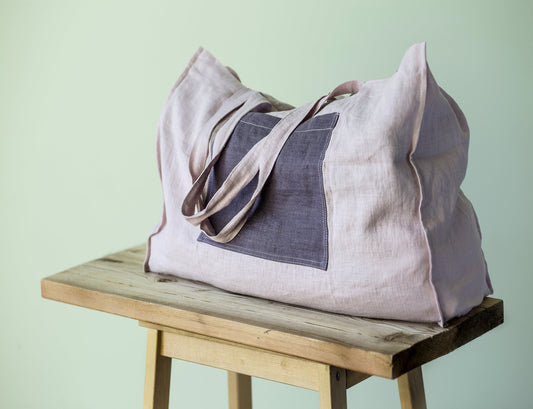 Pale Pink Linen Beach Bag With Two Tones for Stylish Days