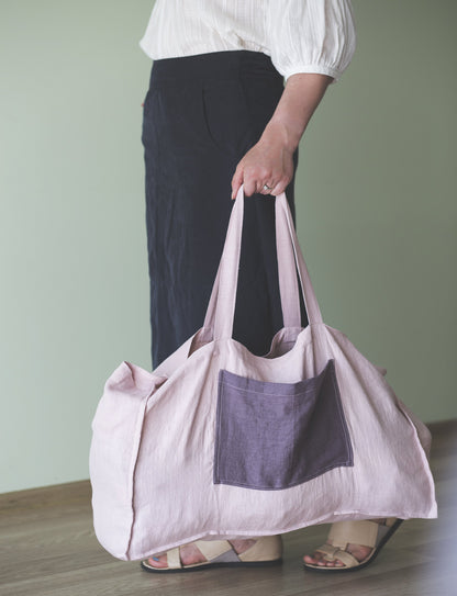 Pale Pink Linen Beach Bag With Two Tones for Stylish Days