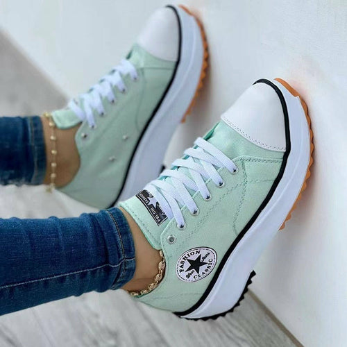 Flat Lace-Up Sneakers Pattern Canvas Casual Women's Shoes