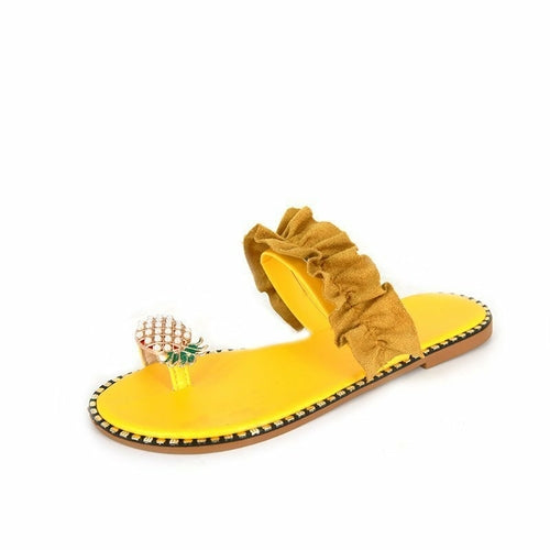 Pineapple Pearl Beach Slides Flat Toe Casual Womens Slippers - Stylemz