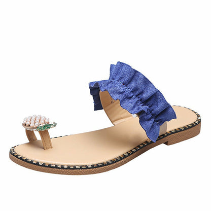 Pineapple Pearl Beach Slides Flat Toe Casual Womens Slippers - Stylemz