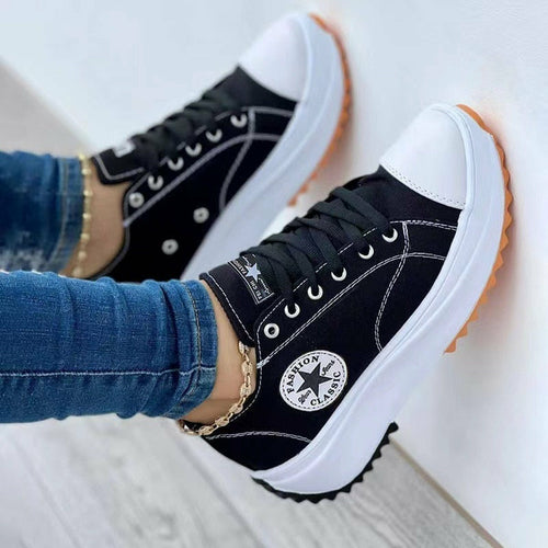 Flat Lace-Up Sneakers Pattern Canvas Shoes for Casual Style