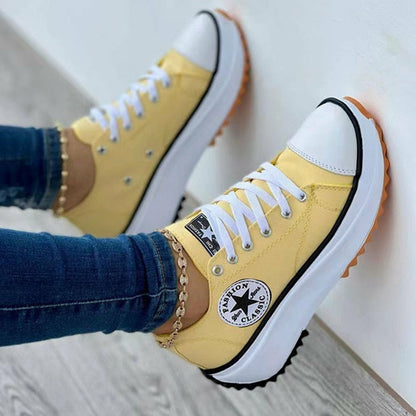 Flat Lace-Up Sneakers Pattern Canvas Casual Women's Shoes