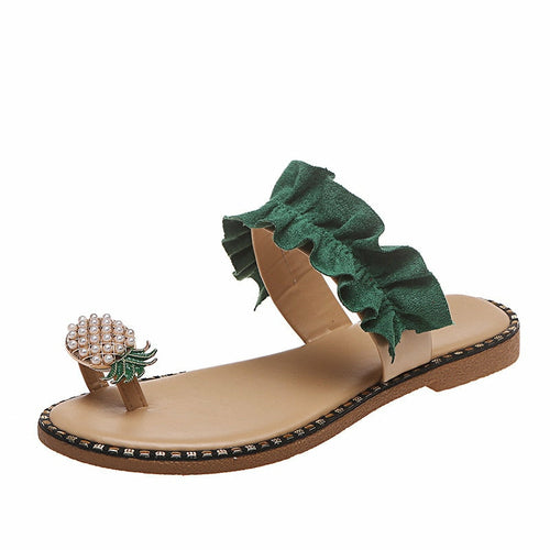 Pineapple Pearl Beach Slides Flat Toe Casual Womens Slippers - Stylemz