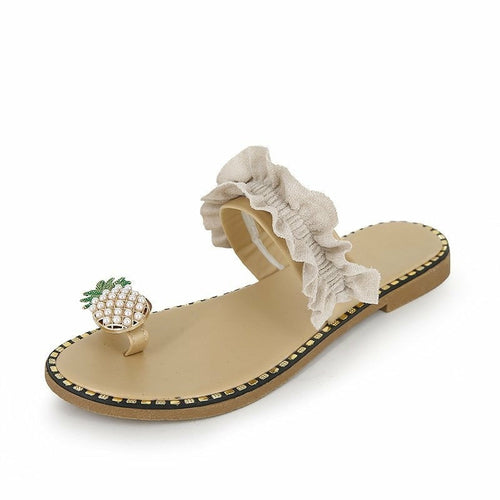 Pineapple Pearl Beach Slides Flat Toe Casual Womens Slippers - Stylemz