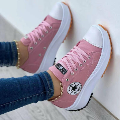 Flat Lace-Up Sneakers Pattern Canvas Casual Women's Shoes