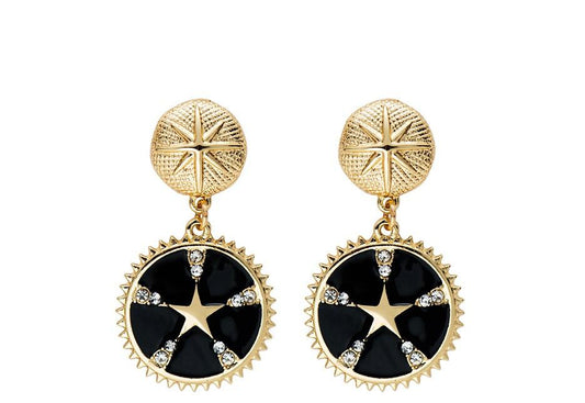 Bright Star Dangle Earring with Gold Plated Ceramic Inlay