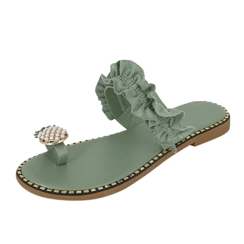 Pineapple Pearl Beach Slides Flat Toe Casual Womens Slippers - Stylemz