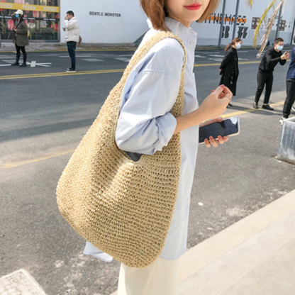 Summer Shoulder Straw Tote - Stylemz