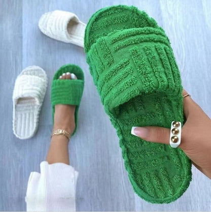 Thick Bottom Embossed Cotton Fur Women Slippers for Comfort