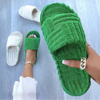 Thick Bottom Embossed Cotton Fur Women Slippers for Comfort