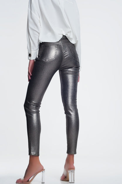 Stylish Silver Trousers With Snake Print For Urban Fashion