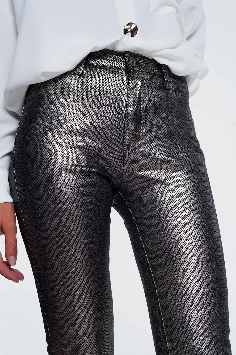 Stylish Silver Trousers With Snake Print For Urban Fashion