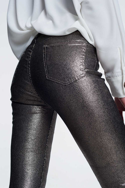 Stylish Silver Trousers With Snake Print For Urban Fashion