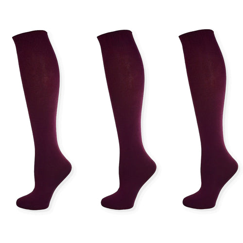 Classic Flat Knit Combed Cotton Knee High Socks 3 Pair Pack