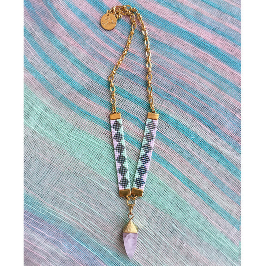 Soleil St Tropez Rose Quartz Necklace with Beaded Straps