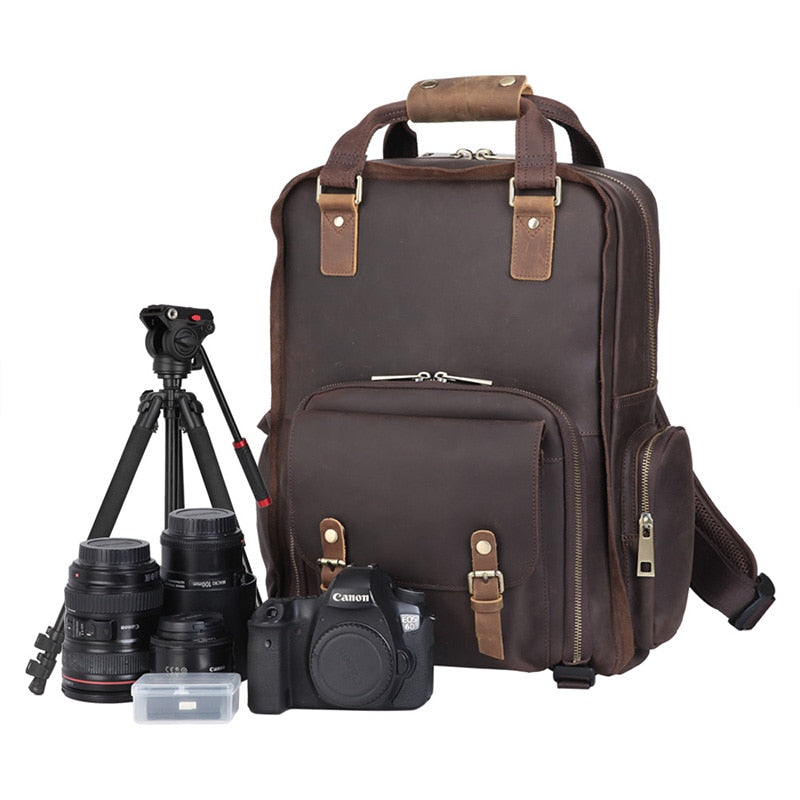 The Gaetano Large Leather Backpack Camera Bag with Tripod Holder