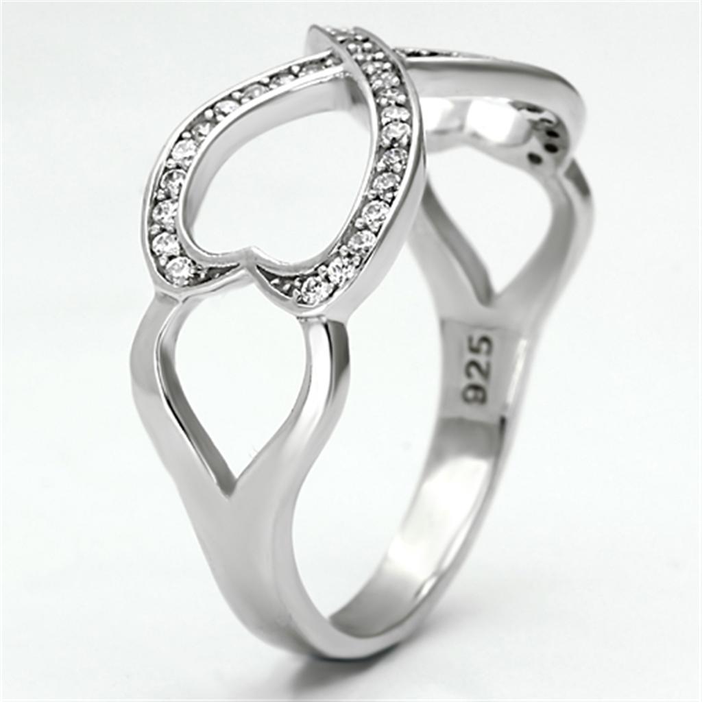 TS088 Rhodium 925 Sterling Silver Ring with Clear AAA CZ