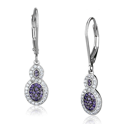 TS532 Rhodium Ruthenium 925 Silver Earrings with AAA CZ