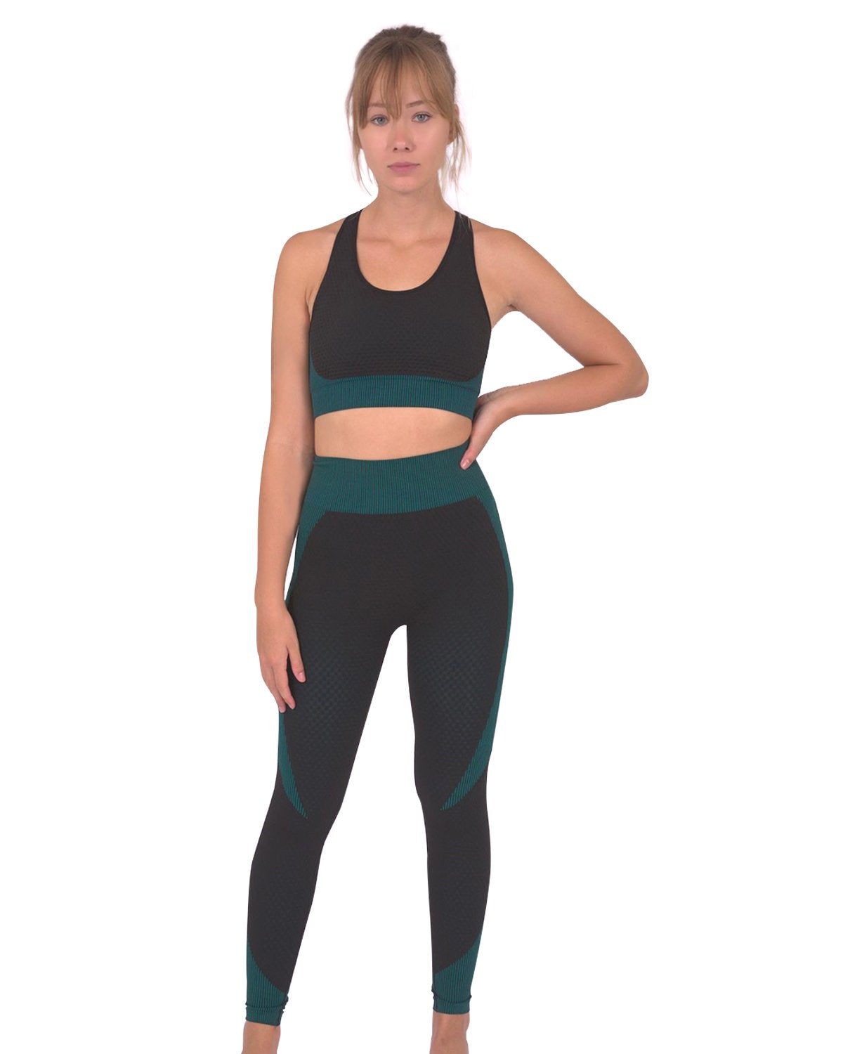 Trois Seamless Leggings - Black With Teal Blue Design