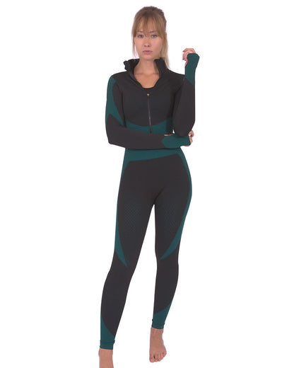 Trois Seamless Leggings - Black With Teal Blue Design