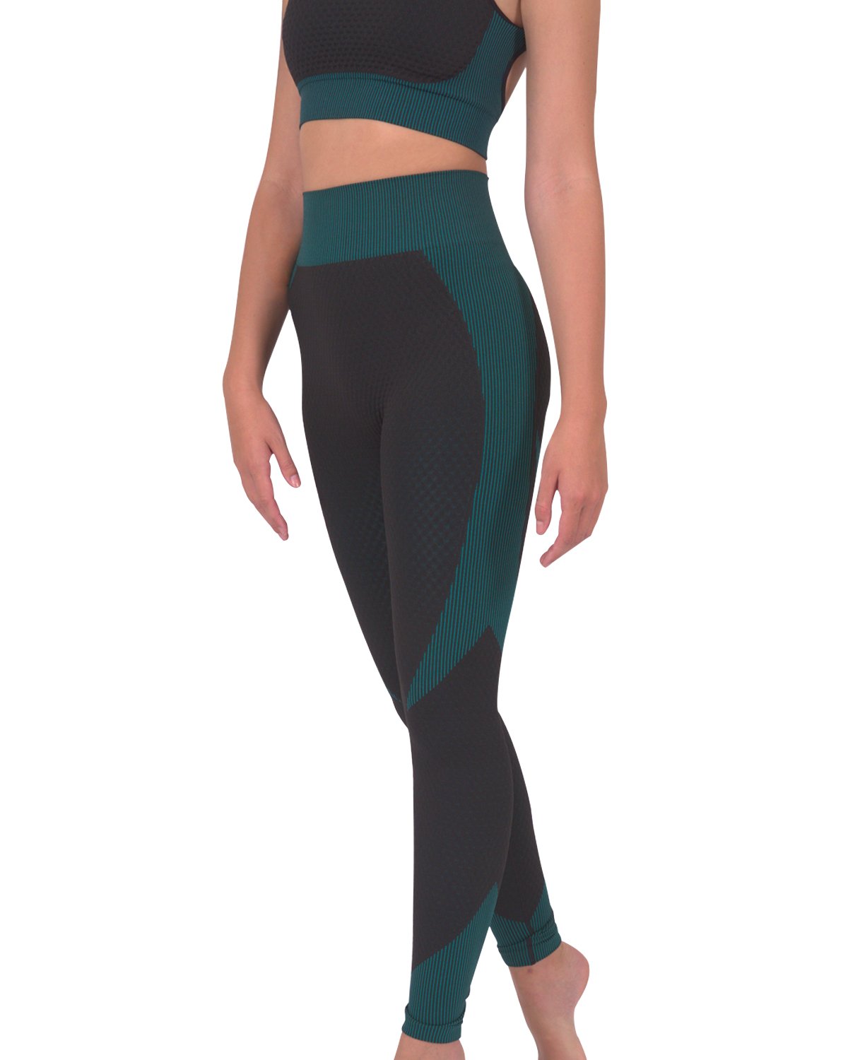 Trois Seamless Leggings - Black With Teal Blue Design