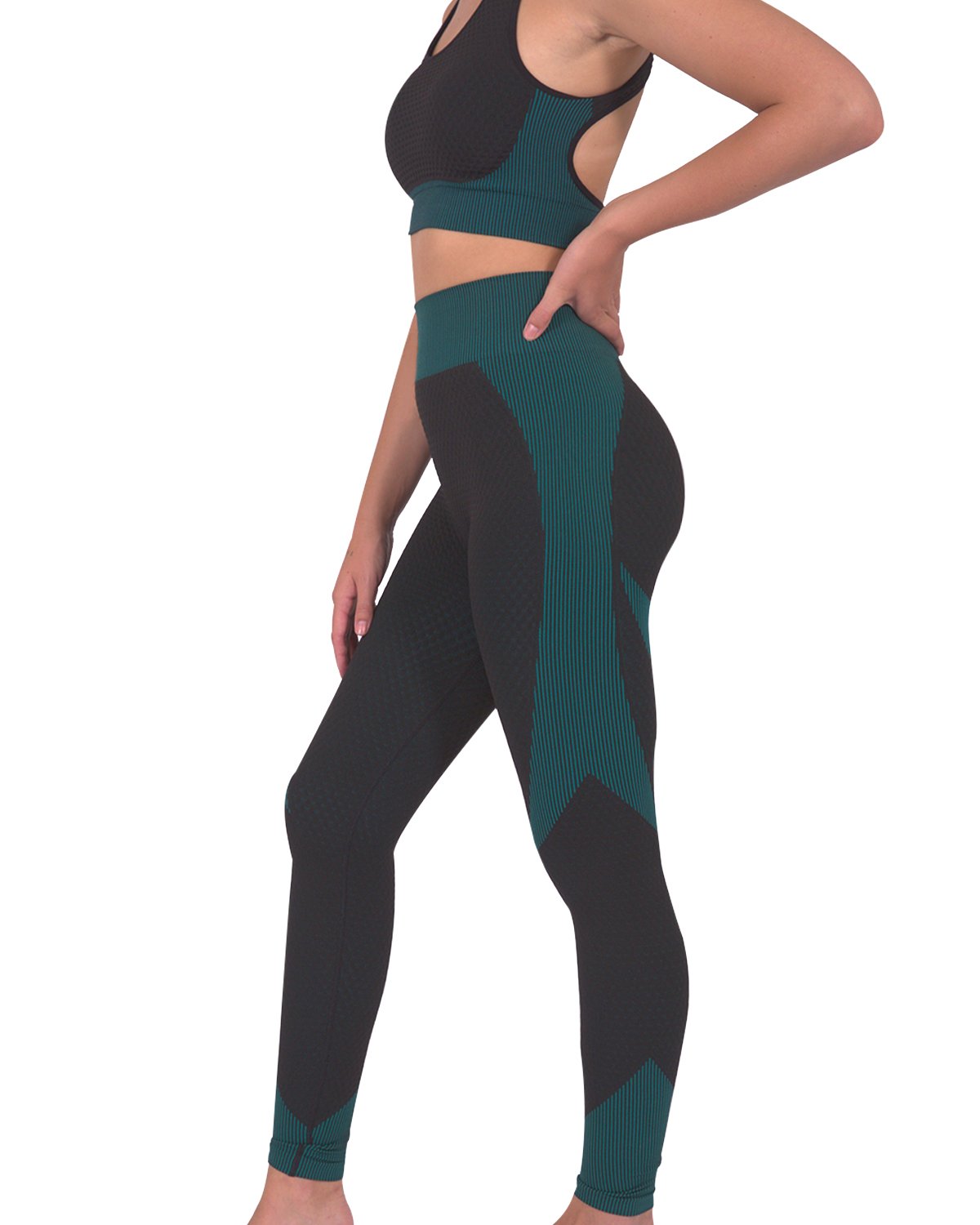 Trois Seamless Leggings - Black With Teal Blue Design